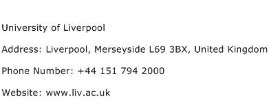 University of Liverpool Address Contact Number