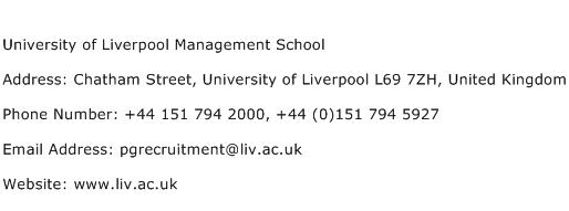 University of Liverpool Management School Address Contact Number