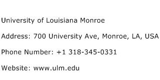 University of Louisiana Monroe Address Contact Number