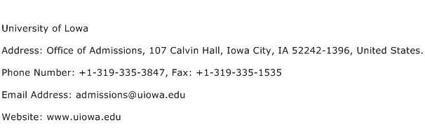 University of Lowa Address Contact Number