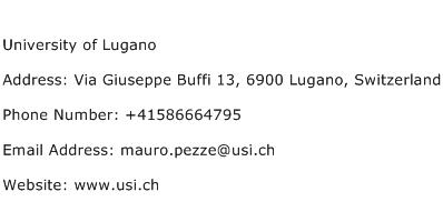 University of Lugano Address Contact Number