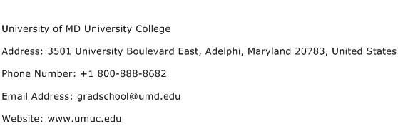 University of MD University College Address Contact Number