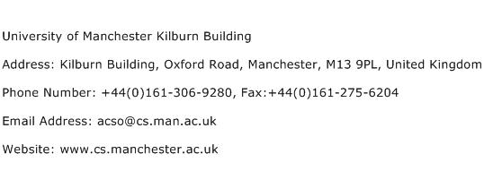 University of Manchester Kilburn Building Address Contact Number