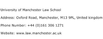 University of Manchester Law School Address Contact Number
