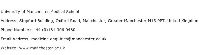 University of Manchester Medical School Address Contact Number