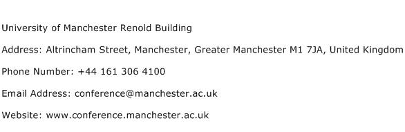 University of Manchester Renold Building Address Contact Number