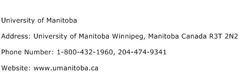 University of Manitoba Address Contact Number