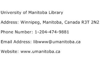 University of Manitoba Library Address Contact Number
