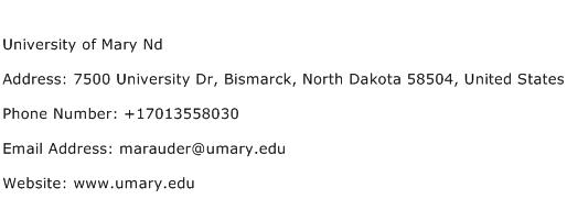University of Mary Nd Address Contact Number