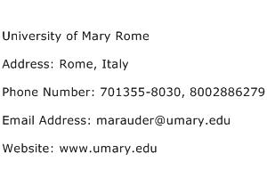 University of Mary Rome Address Contact Number