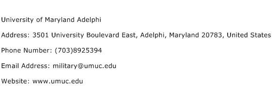 University of Maryland Adelphi Address Contact Number