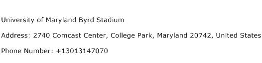University of Maryland Byrd Stadium Address Contact Number