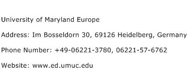 University of Maryland Europe Address Contact Number