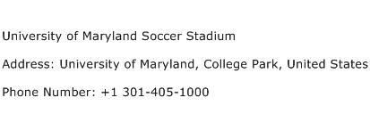 University of Maryland Soccer Stadium Address Contact Number
