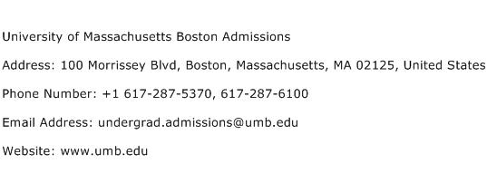University of Massachusetts Boston Admissions Address Contact Number