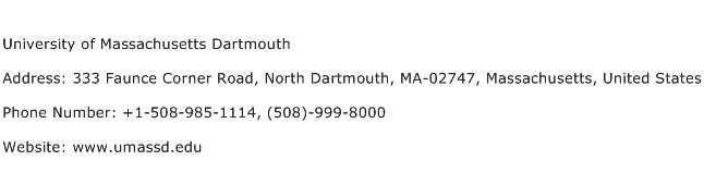 University of Massachusetts Dartmouth Address Contact Number