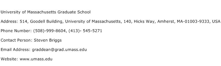 University of Massachusetts Graduate School Address Contact Number