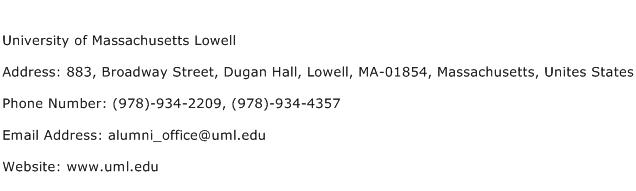 University of Massachusetts Lowell Address Contact Number