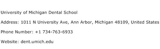 University of Michigan Dental School Address Contact Number