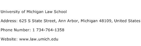 University of Michigan Law School Address Contact Number