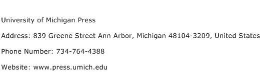 University of Michigan Press Address Contact Number