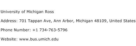 University of Michigan Ross Address Contact Number