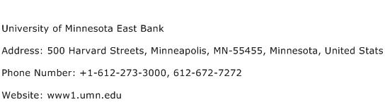 University of Minnesota East Bank Address Contact Number