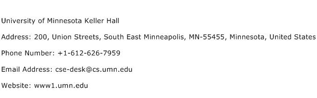 University of Minnesota Keller Hall Address Contact Number