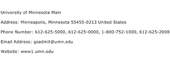 University of Minnesota Main Address Contact Number