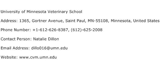 University of Minnesota Veterinary School Address Contact Number