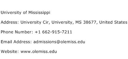 University of Mississippi Address Contact Number