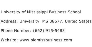 University of Mississippi Business School Address Contact Number