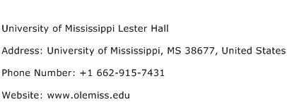University of Mississippi Lester Hall Address Contact Number