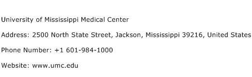 University of Mississippi Medical Center Address Contact Number