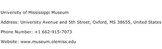 University of Mississippi Museum Address Contact Number