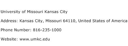 University of Missouri Kansas City Address Contact Number