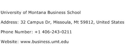 University of Montana Business School Address Contact Number