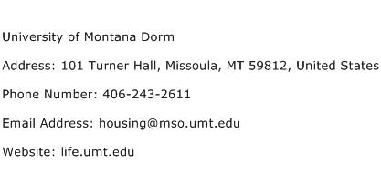 University of Montana Dorm Address Contact Number