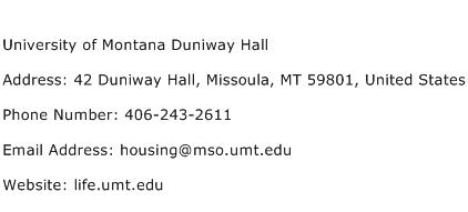 University of Montana Duniway Hall Address Contact Number