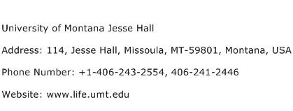 University of Montana Jesse Hall Address Contact Number