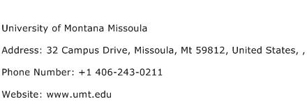 University of Montana Missoula Address Contact Number