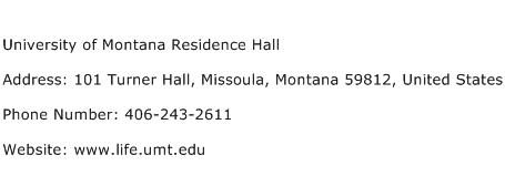 University of Montana Residence Hall Address Contact Number