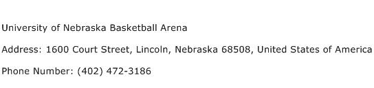 University of Nebraska Basketball Arena Address Contact Number
