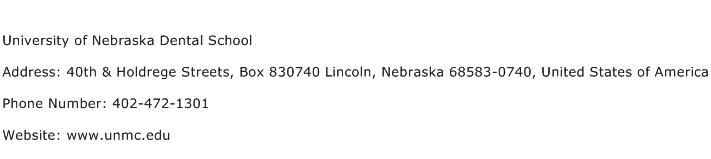 University of Nebraska Dental School Address Contact Number