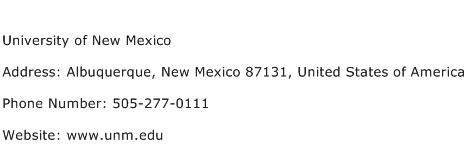 University of New Mexico Address Contact Number