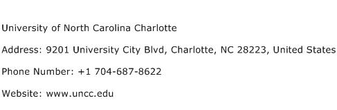 University of North Carolina Charlotte Address Contact Number