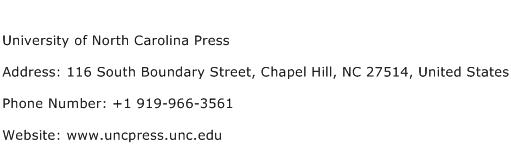University of North Carolina Press Address Contact Number