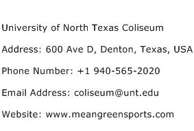 University of North Texas Coliseum Address Contact Number