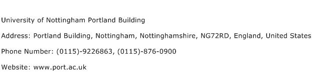 University of Nottingham Portland Building Address Contact Number