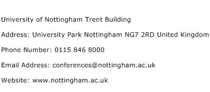 University of Nottingham Trent Building Address Contact Number